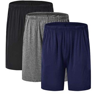 JINSHI Mens Pajama Bottoms Stretch Boxer Sleeping Shorts Lounge Wear Soft Modal Shorts with Pockets, 3 Pack, Black/Deep Gray/Navy, Size 3XL