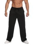 Deyeek Men's Open Bottom Sweatpants Lightweight Sweat Pants for Man Loose Fit Cotton Pajamas Lounge Pants with Pockets Black