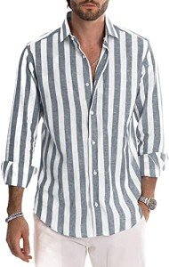 Men's Casual Striped Button-Down Long Sleeve Shirt