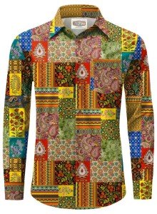 Funky Floral Print Men's Button Down Shirt XL