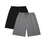 HomyComy Men's Cotton Pajama Bottoms Drawstring Sleep Lounge Shorts Sleepwear Black/Grey