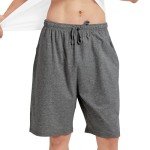HomyComy Men's Cotton Pajama Bottoms Drawstring Sleep Lounge Shorts Sleepwear Black/Grey