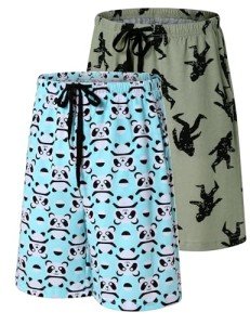 ENJOYNIGHT 2 Pack Mens Pajama Shorts Cotton Sleep Bottoms with Pockets & Drawstring(Large,Bigfoot+Panda)
