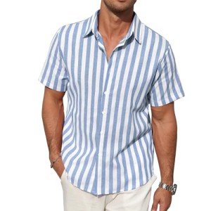 Sky Blue and White Striped Short Sleeve Shirt