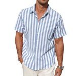 Sky Blue and White Striped Short Sleeve Shirt