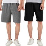 HomyComy Men's Cotton Pajama Bottoms Drawstring Sleep Lounge Shorts Sleepwear Black/Grey