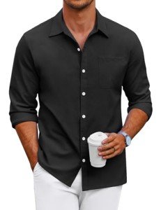 COOFANDY Men's Black Long Sleeve Oxford Shirt