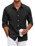 COOFANDY Men's Black Long Sleeve Oxford Shirt