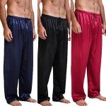 air-SMART Mens Silk Satin Pajama Pants Long PJ Bottoms (M, Black)