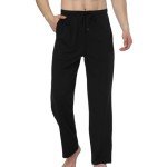 HomyComy Men's Pajama Pants 100% Cotton Knit Lounge Pants Elastic Waistband Sleepwear Pajama Bottoms Black