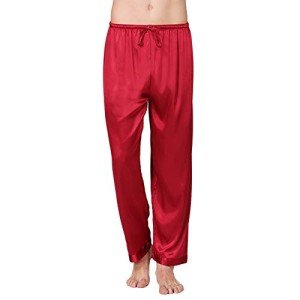 Cicilin Men's Satin Pajama Bottoms Pants Sleep Soft Long Classic Pajama Trousers Solid Lounging Pants Red M