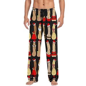 Vnihaq Ugly Christmas Pajama Pants for Men Funny Xmas Pattern Pj Bottoms Holiday Party Lounge Pants Sleepwear with Pockets, Black, Medium
