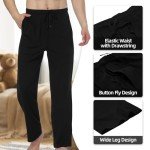 HomyComy Men's Pajama Pants 100% Cotton Knit Lounge Pants Elastic Waistband Sleepwear Pajama Bottoms Black
