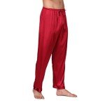 Cicilin Men's Satin Pajama Bottoms Pants Sleep Soft Long Classic Pajama Trousers Solid Lounging Pants Red M