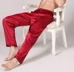Cicilin Men's Satin Pajama Bottoms Pants Sleep Soft Long Classic Pajama Trousers Solid Lounging Pants Red M