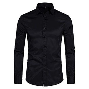 Men's Slim Fit Long Sleeve Button-Up Shirt - Black