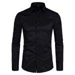 Men's Slim Fit Long Sleeve Button-Up Shirt - Black