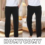 HomyComy Men's Pajama Pants 100% Cotton Knit Lounge Pants Elastic Waistband Sleepwear Pajama Bottoms Black