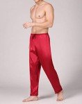 Cicilin Men's Satin Pajama Bottoms Pants Sleep Soft Long Classic Pajama Trousers Solid Lounging Pants Red M