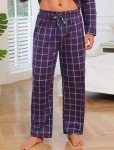 ENJOYNIGHT Mens Flannel Pajama Pants 100% Cotton Lounge Bottoms Plaid Pjs（Large,Blue）
