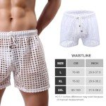GENEMEN Mens Mesh Shorts Hollow Out Fishnet Boxer Lounge Bottoms Sexy Pajamas (White, L)