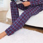 ENJOYNIGHT Mens Flannel Pajama Pants 100% Cotton Lounge Bottoms Plaid Pjs（Large,Blue）