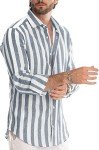 Men's Casual Striped Button-Down Long Sleeve Shirt