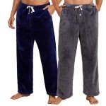 Vulcanodon 2 Pack Mens Plush Warm Pajama Pants, Fluffy Soft Fleece Sleep Pant with Pockets Lounge Pj Bottoms for Men (Navy+Dark Grey, XL)