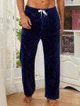 Vulcanodon 2 Pack Mens Plush Warm Pajama Pants, Fluffy Soft Fleece Sleep Pant with Pockets Lounge Pj Bottoms for Men (Navy+Dark Grey, XL)