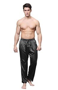 Tony & Candice Men's Satin Pajama Pants Long PJ Bottoms, Black, Large