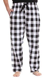 #followme Plaid Men’s Pajama Pants PJ Bottoms for Sleeping and Lounge Wear, Poplin Fabric - Black White Buffalo Plaid, X-Large