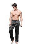 Tony & Candice Men's Satin Pajama Pants Long PJ Bottoms, Black, Large