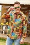 Funky Floral Print Men's Button Down Shirt XL