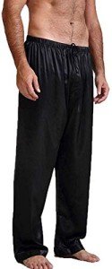 Men's Satin Pajama Pants, Sleepwear Long Pajama Bottoms with Drawstring Loungwear Pjs Pants (Black, Large)