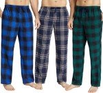 JupiterSecret Mens Pajama Pants Set Flannel Cotton Plaid Sleep & Lounge Pants, PJ Bottoms with Pockets and Button Fly, Flannel Cotton 3 Pack, Large Big