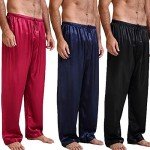Men's Satin Pajama Pants, Sleepwear Long Pajama Bottoms with Drawstring Loungwear Pjs Pants (Black, Large)