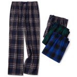 JupiterSecret Mens Pajama Pants Set Flannel Cotton Plaid Sleep & Lounge Pants, PJ Bottoms with Pockets and Button Fly, Flannel Cotton 3 Pack, Large Big