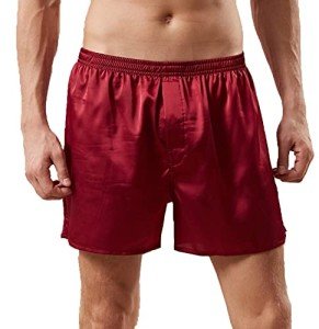 Mens Satin Boxer Shorts Silk Underwear Pajama Bottoms Comfy Sleep Lounge Shorts with Button Fly
