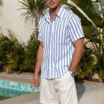 Sky Blue and White Striped Short Sleeve Shirt