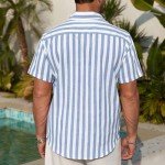 Sky Blue and White Striped Short Sleeve Shirt