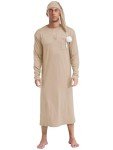 easyforever Men's Soft Loose Sleepwear Long Sleeve Sleep Robe Nightshirt with Sleeping Cap Pajamas Champagne Medium
