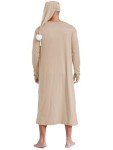 easyforever Men's Soft Loose Sleepwear Long Sleeve Sleep Robe Nightshirt with Sleeping Cap Pajamas Champagne Medium