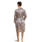 BridalAffair Men's Summer Luxurious Kimono Soft Satin Robe Long-Sleeve Nightgown Printed Pajamas Bathrobes, Blue Gold, Medium-Large