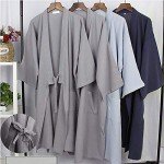 Japanese Mens Robe Cotton Kimono Pajamas Nightgown[Black,Size XL]