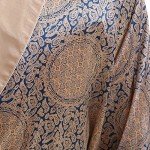 BridalAffair Men's Summer Luxurious Kimono Soft Satin Robe Long-Sleeve Nightgown Printed Pajamas Bathrobes, Blue Gold, Medium-Large