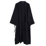 Japanese Mens Robe Cotton Kimono Pajamas Nightgown[Black,Size XL]