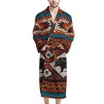AFPANQZ Men Bathrobe with Pockets Full Length Sleepwear Long Sleeve Lightweight Pajama Shawl Robe Waffle Nightgown Big & Tall, Vintage Aztec Bear, XX-Large