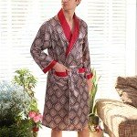 Lu's Chic Men's Satin Pajama Set Silk Robe Boxer Underwear Long Sleeves Pockets Loungewear Kit Red US L (Tag3XL)