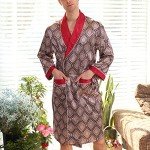 Lu's Chic Men's Satin Pajama Set Silk Robe Boxer Underwear Long Sleeves Pockets Loungewear Kit Red US L (Tag3XL)
