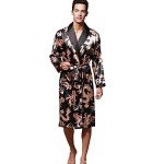 XinYiQu Men's Long Sleeve Satin Robe Dragon Print Sleepwear Plus Nightgown Silk Pajamas House Kimono Bathrobe (US XL/Tag XXXL, Black)